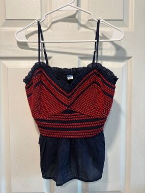 Old Navy Navy with Red Crochet Trim Tank Top